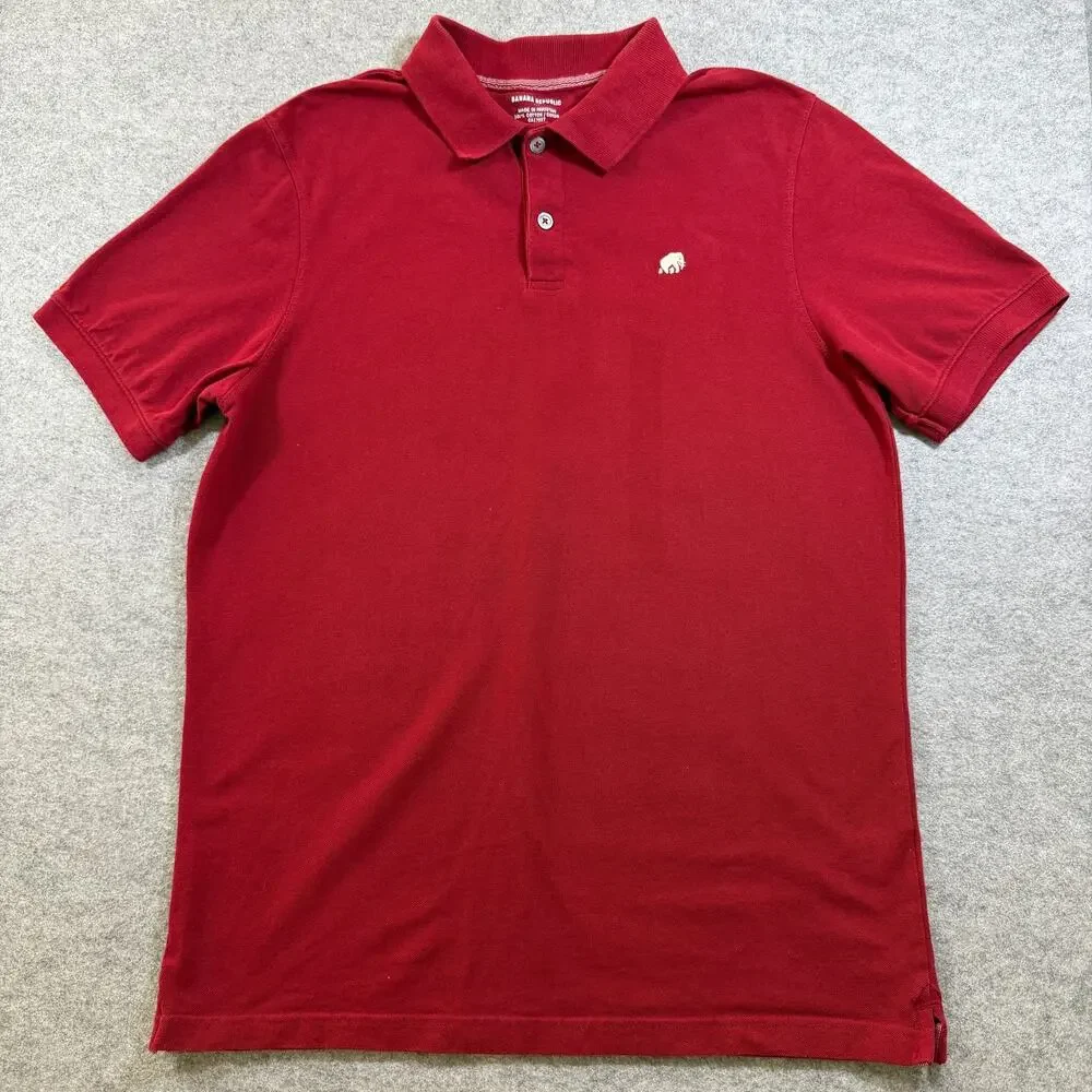 Banana Republic Pique Polo Shirt Mens L Red Cotton Elephant Logo Preppy Golf